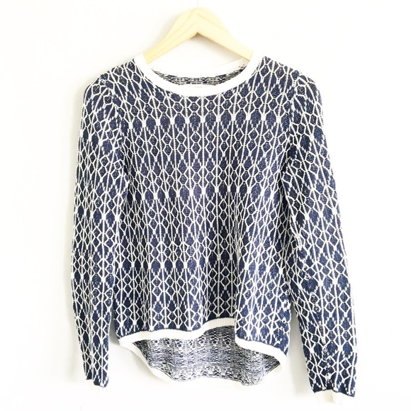 LOFT Sweaters - LOFT Diamond Knit Linen Blue & White Sweater